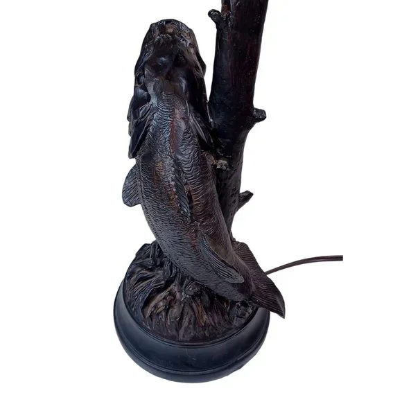 Wide Mouth Bass Fishing Tackle Lure Sculpture Fisherman Table Lamp Rustic Lodge - Picture 6 of 11